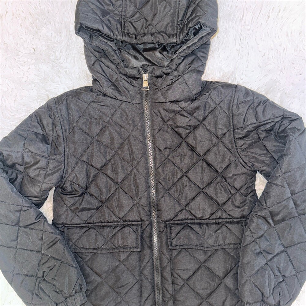 Madden Girl Quilted Puffer Jacket Girls M 10/12 Black Hooded Full Zip